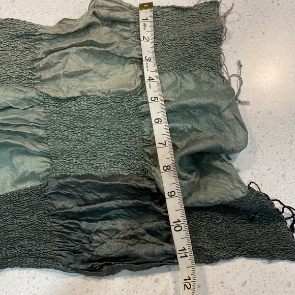 SILK ruched gathered scarf check plaid sage green - Picture 3 of 4